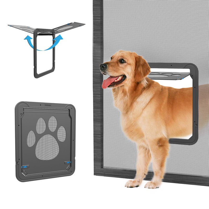 NAMSAN Dog Screen Door, Flap Opening 12 x 14 inches, Dog Door for Screen Door, Magnetic Self-Closing Large Pet Door for Sliding Door, Screen Door with Doggie Door Built in, Lockable, Black - Image 1